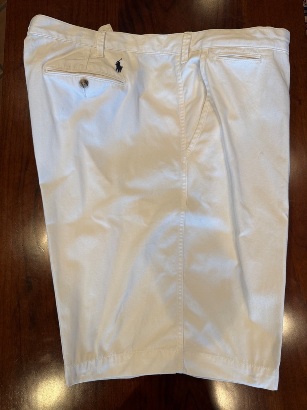 Ralph Lauren White Men's Chino Shorts with Navy Logo Accent